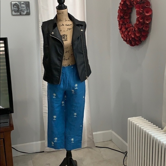 Talbots blue embroidered linen pants size 2 - Picture 2 of 7